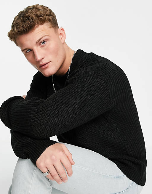 Jumpers & Cardigans New Look relaxed knitted fisherman jumper in black 