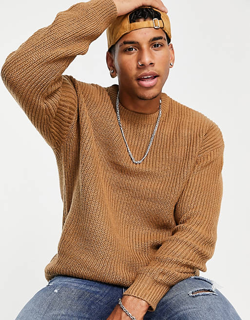 Jumpers & Cardigans New Look relaxed knitted fisherman jumper in brown 