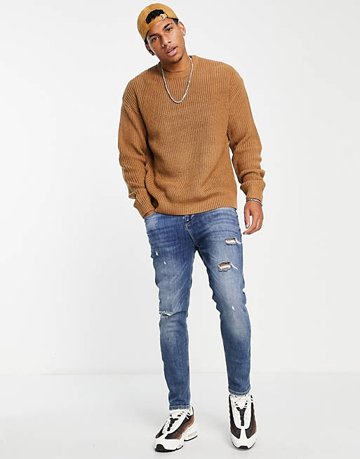 Jumpers & Cardigans New Look relaxed knitted fisherman jumper in brown 