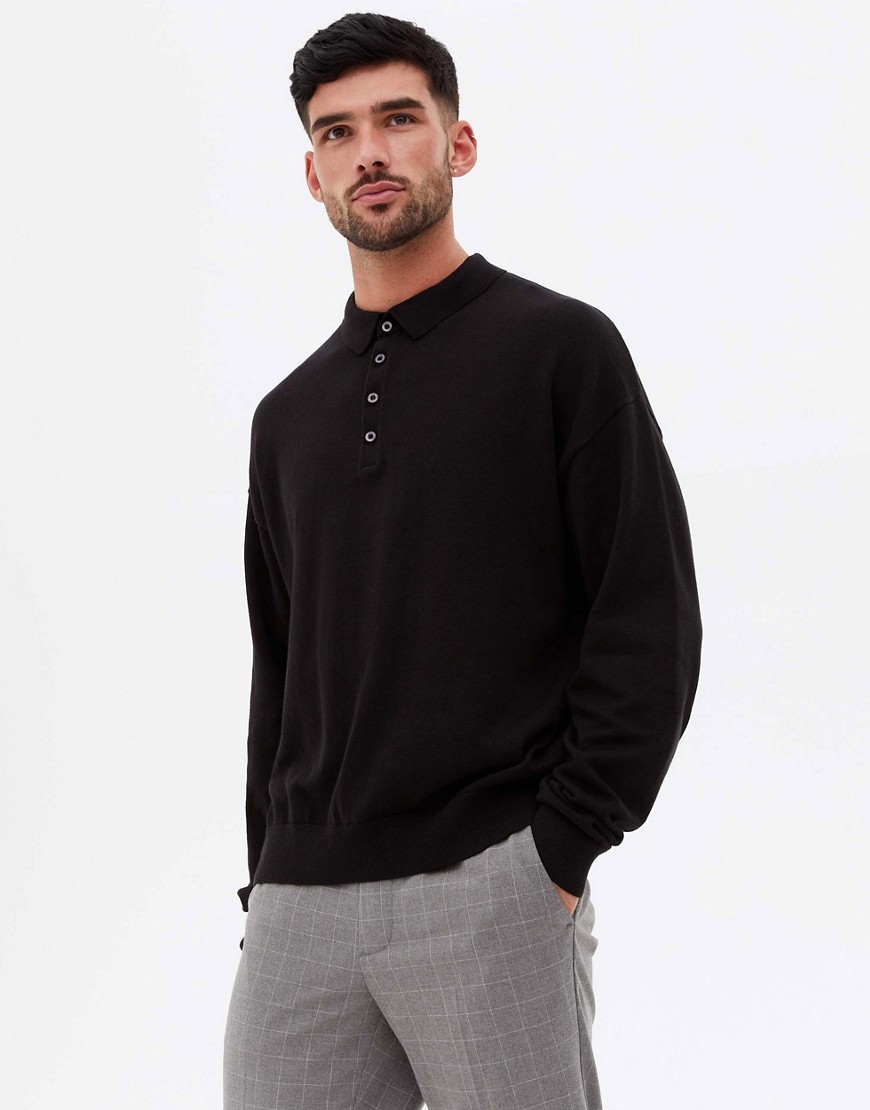New Look relaxed knitted polo in black