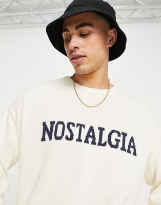 New Look relaxed Nostalgia knitted jumper in off white