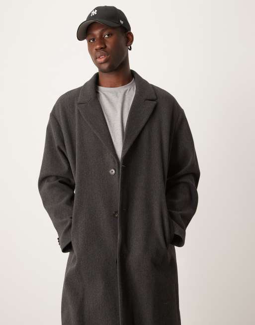 New Look relaxed overcoat in dark grey ASOS