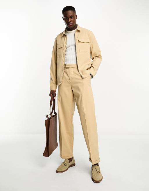 New Look relaxed pleat front trousers in camel ASOS