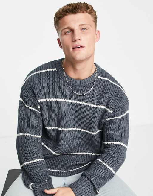 New Look relaxed striped fisherman jumper in navy | ASOS