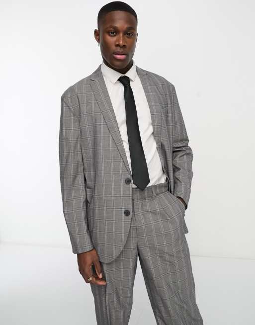 Asos grey check suit discount