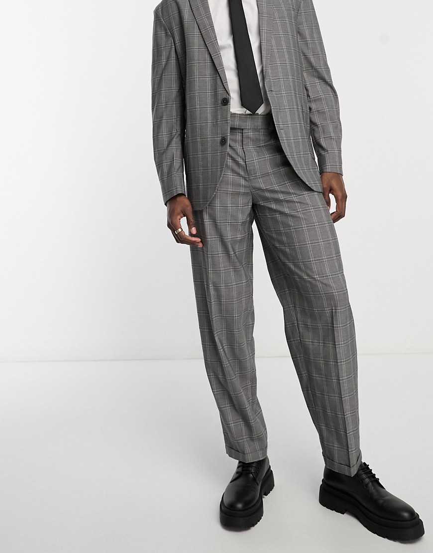 New Look relaxed suit trousers in grey heritage check
