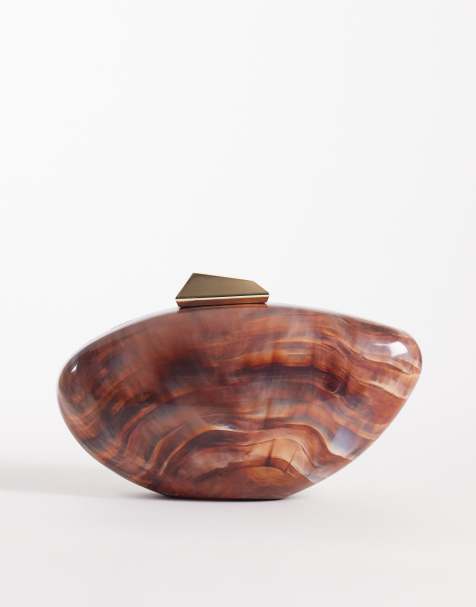 New Look resin box clutch bag in brown pattern - view 1