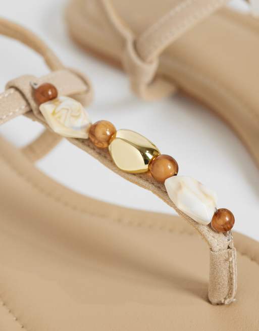 New Look resin stone detail toe thong sandal in beige, 2 of 4