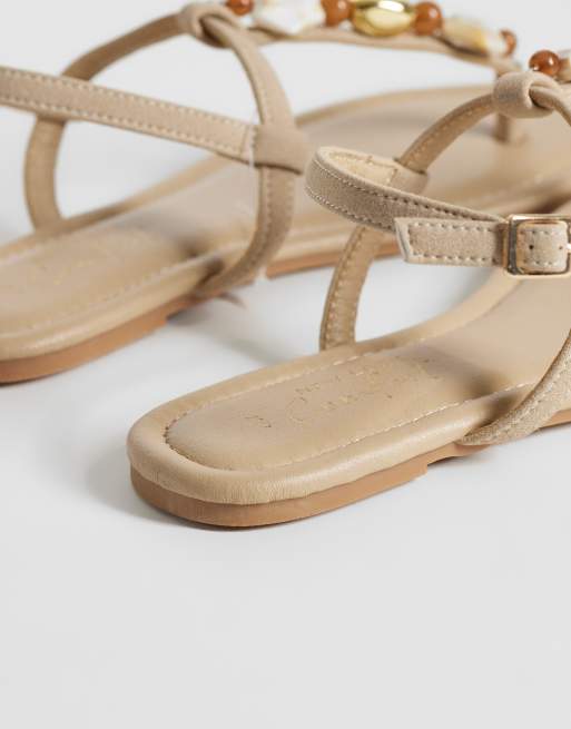 New Look resin stone detail toe thong sandal in beige, 3 of 4