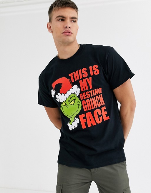 New Look resting grinch face christmas t-shirt in black