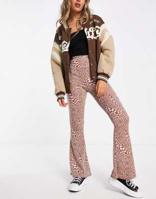 New Look retro checkered flares in brown - ASOS Price Checker