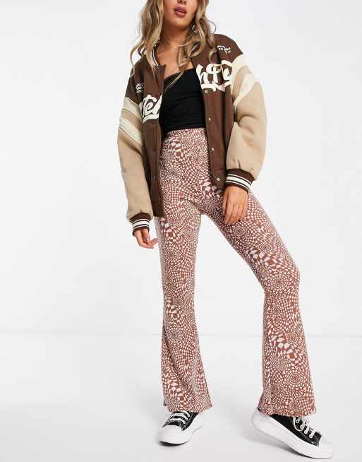 New Look retro checkered flares in brown
