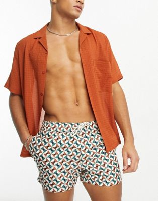 New Look retro print swim shorts in brown - ASOS Price Checker