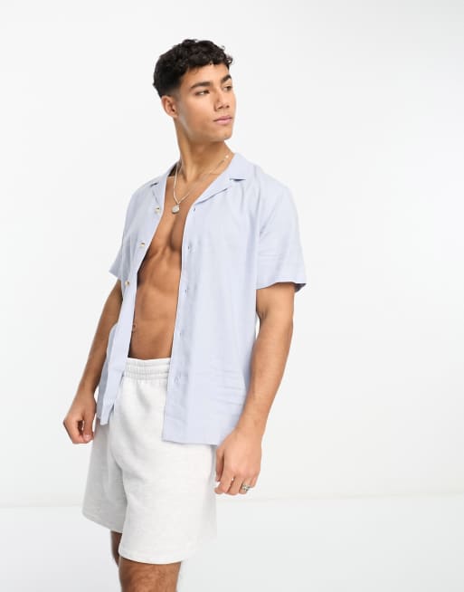 New Look revere collar linen blend shirt in light blue