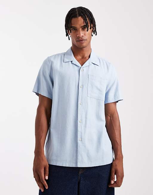 New Look revere collar linen look shirt in light blue