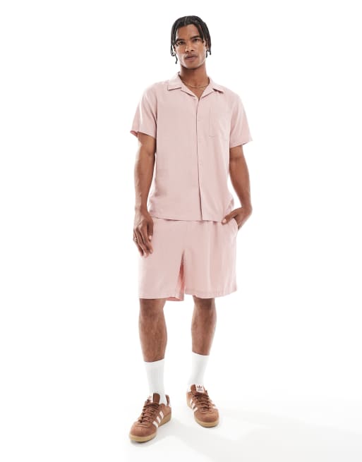 New Look revere linen-blend shirt co-ord in light pink