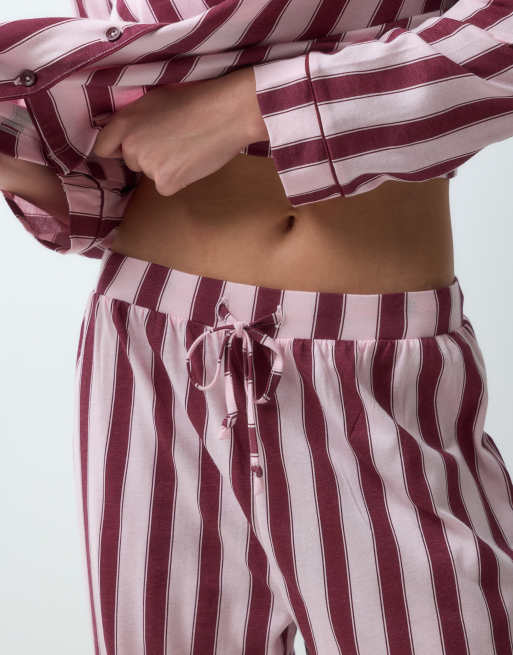 New Look revere pyjamas in pink and burgundy stripe, 3 of 4