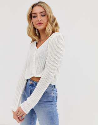 New Look rib 90s cardigan in white | ASOS