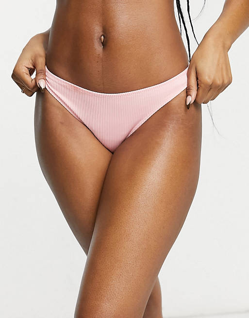 New Look rib bikini bottoms in light pink