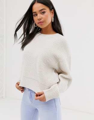 New Look rib crew neck jumper in cream