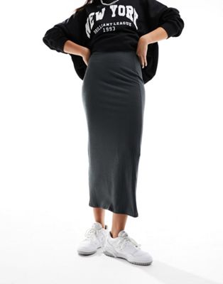 New Look rib midi skirt in grey