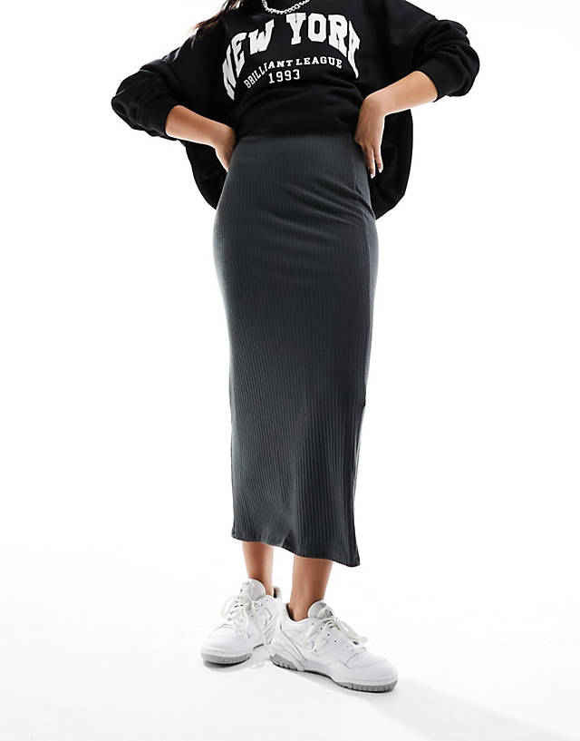 New Look - rib midi skirt in grey