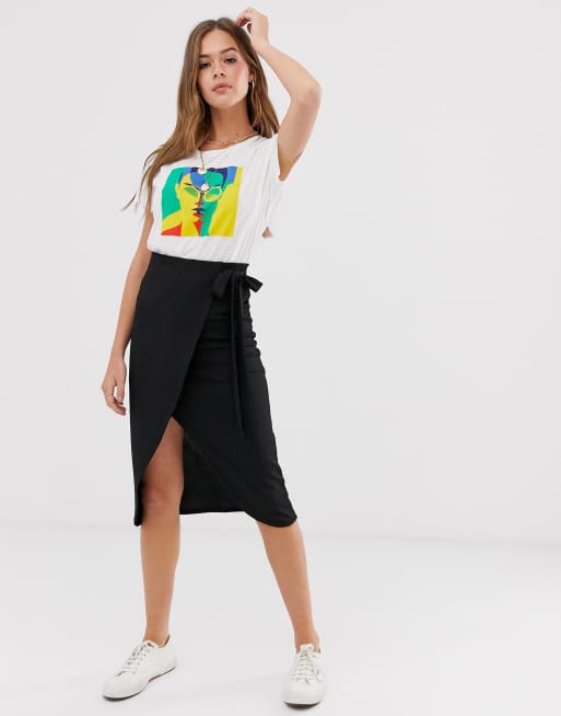 New look black wrap midi outlet skirt