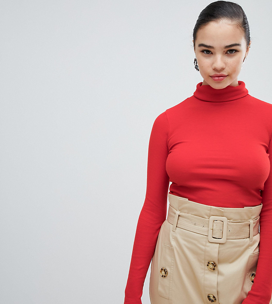 New Look Rib Roll Neck-Red