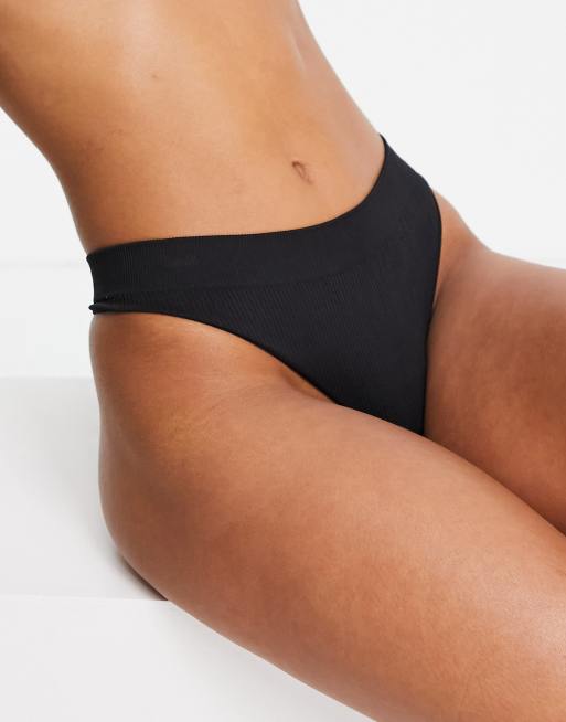 Black Ribbed Seamless Thong