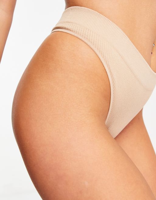 New Look ribbed seamless thong in tan