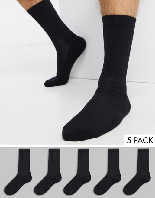 New Look ribbed 5 pack sport socks in black | ASOS