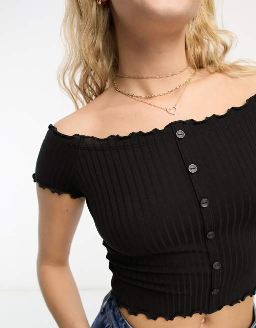 New Look ribbed bardot top in black ASOS