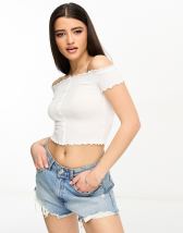 ASOS DESIGN fitted crop top with popper front in white