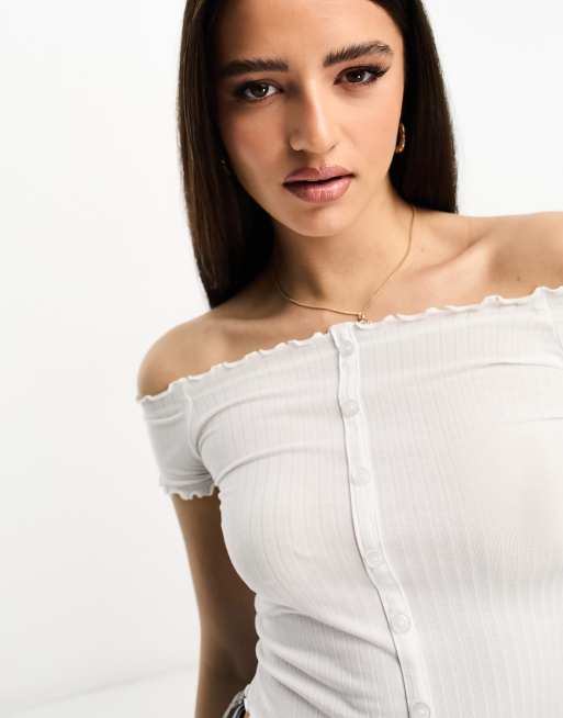 White ribbed clearance bardot top