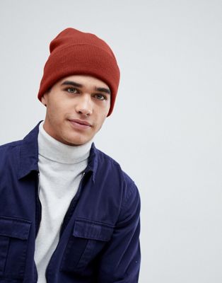 New Look ribbed beanie in rust | ASOS