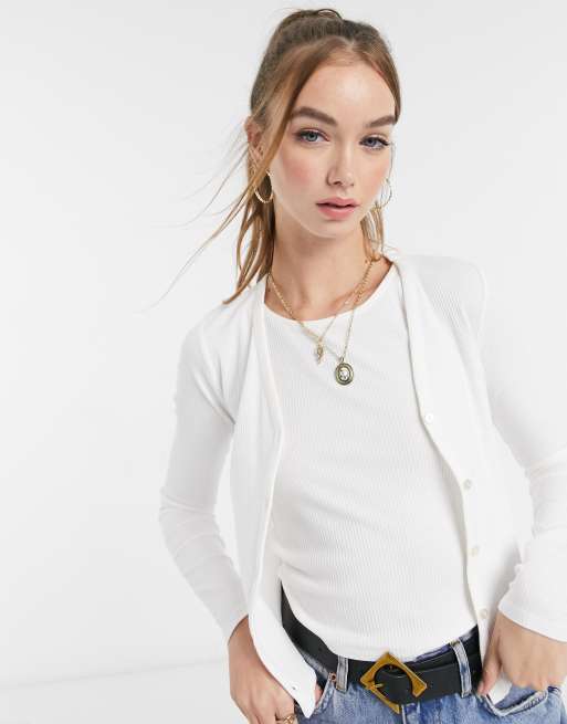 New Look ribbed cami and cardigan twin set in white | ASOS