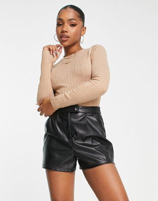 New Look ribbed crew neck knitted jumper in camel - ASOS Price Checker