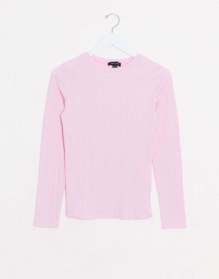 New Look ribbed crew neck top-Pink