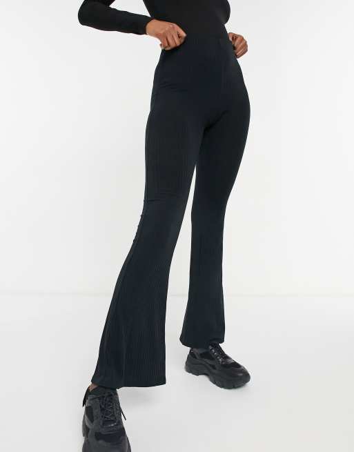New Look ribbed flare leggings in black ASOS