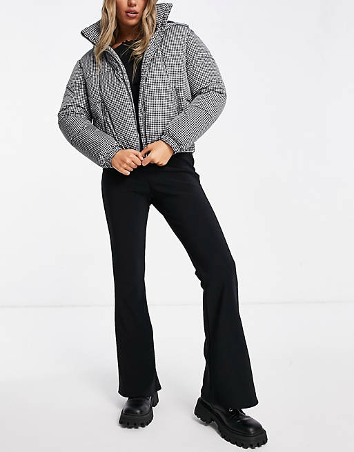 Women New Look ribbed flare trouser in black 
