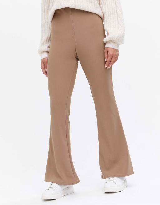 New Look ribbed flare trouser in mink