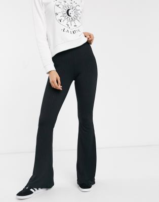 black ribbed flare pants