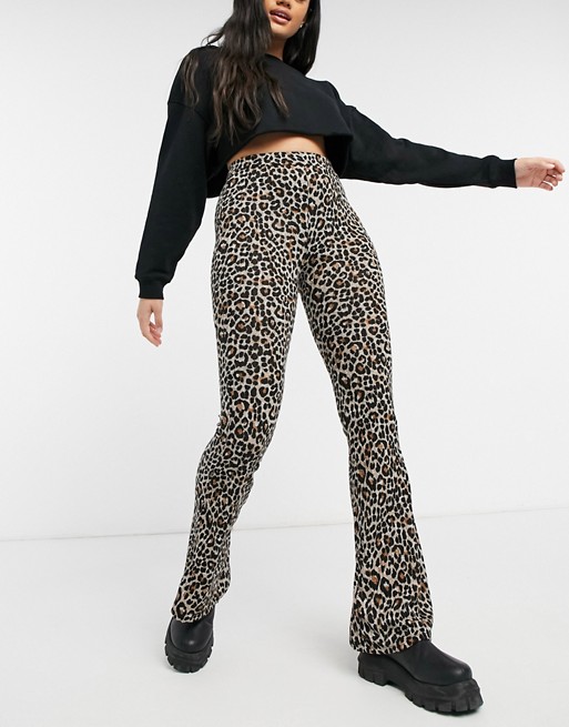 New Look ribbed flares in leopard print