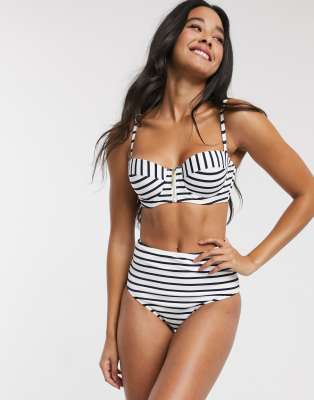 blue striped high waisted bikini