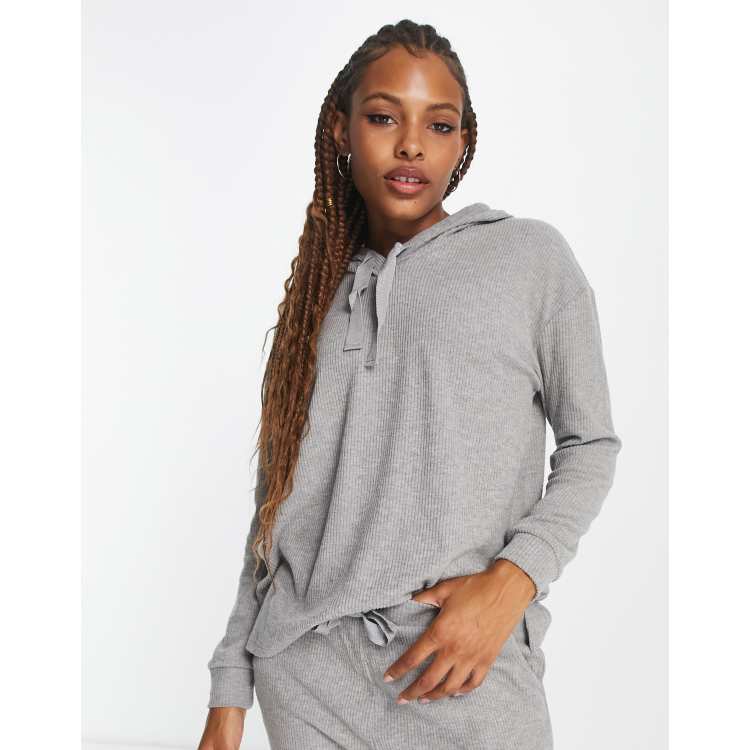 Ribbed Hoodie Dress - Grey