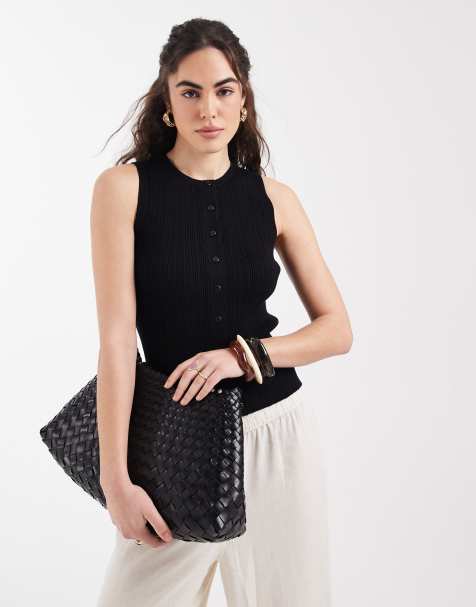 New Look ribbed knitted button down vest in black - view 1