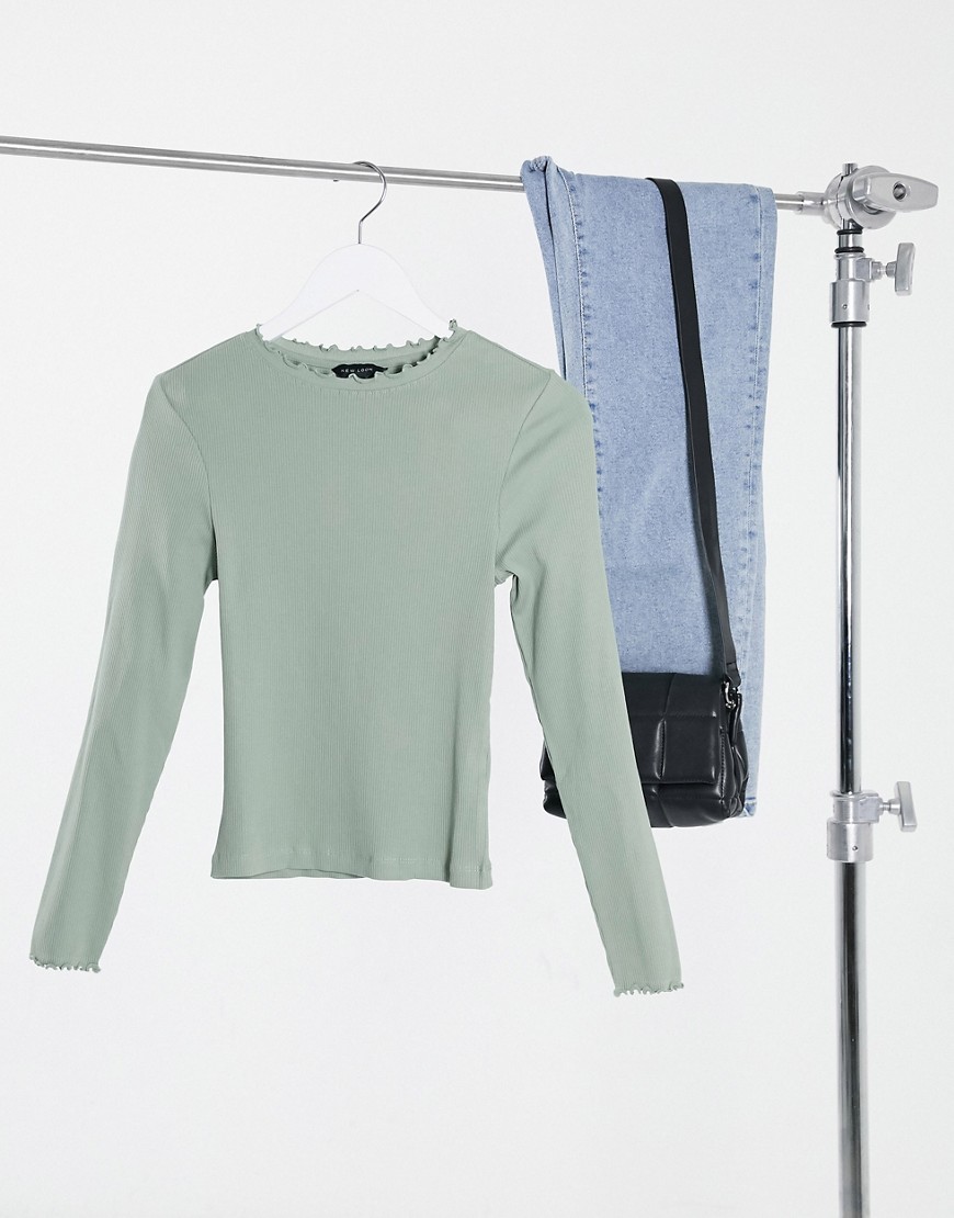 New Look ribbed lettuce edge top in light green