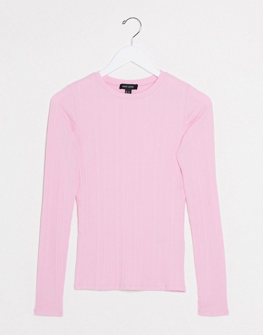 New Look ribbed long sleeve t-shirt in pink