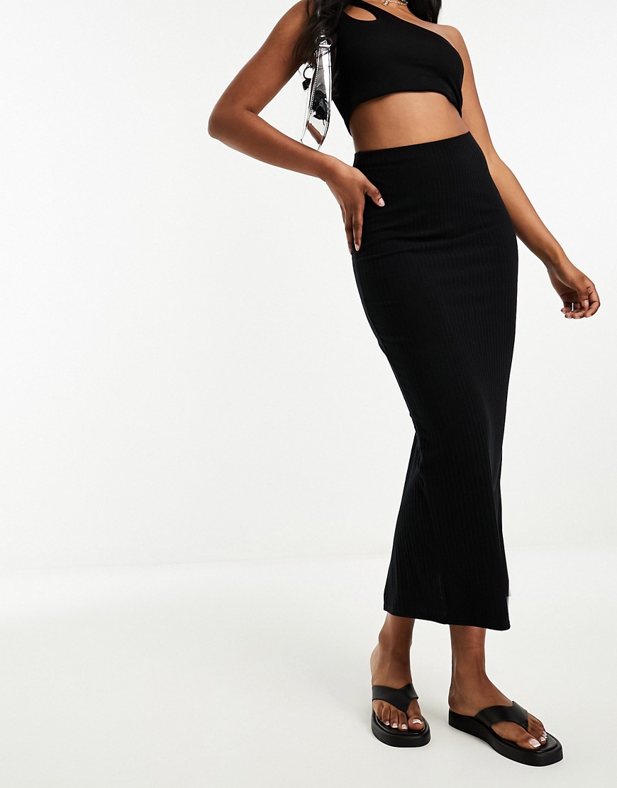 New Look ribbed midaxi skirt in black