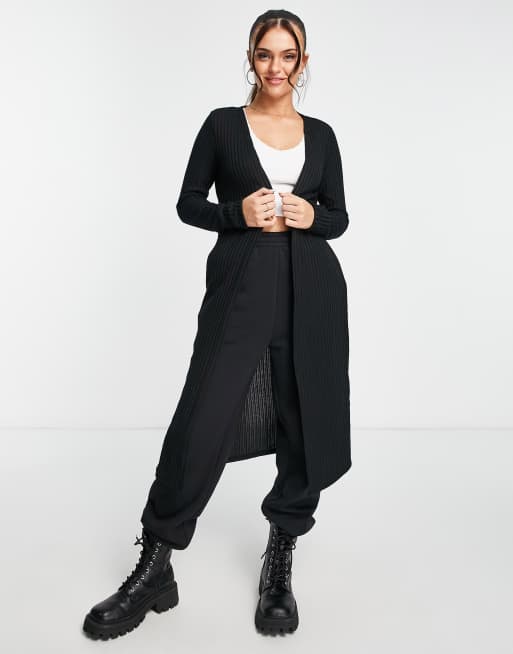 New Look ribbed midi cardigan in black